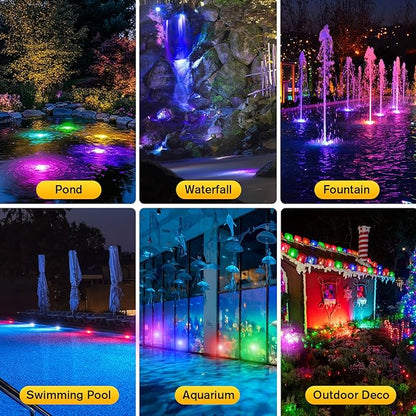 POPOSOAP RGB Underwater Pond Lights with Timer, 20 Colors Dimmable Submersible Led Fountain Lights with IP68 Waterproof, Support Remote Control for Outdoor Ponds Aquarium Garden Pool (4 Set)