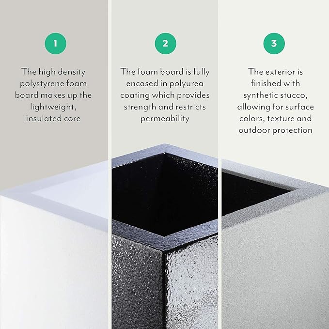 PolyStone Milan Tall Modern Outdoor/Indoor Rectangular Trough Planter, 46" L X 17" W X 19" H, Lightweight, Heavy Duty, Weather Resistant, Polymer Finish, Commercial and Residential (Gray Granite)