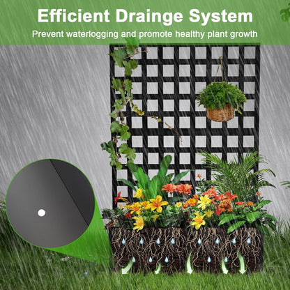 GarveeLife Metal Planter Box with Trellis, 71 in x47 in x12 in Raised Garden Bed with Trellis, Outdoor Garden Box with Privacy Screen & Drainage Holes for Climbing Plants Flower Vegetable, Black