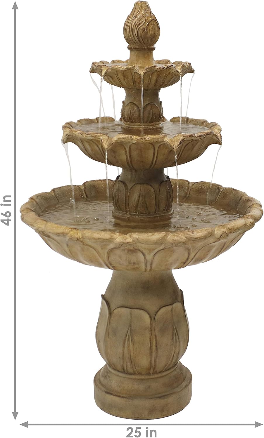 Sunnydaze Classic Tulip 3-Tier Electric Water Fountain - 46-Inch - with Electric Submersible Pump for Patio, Yard or Deck - Garden Stone