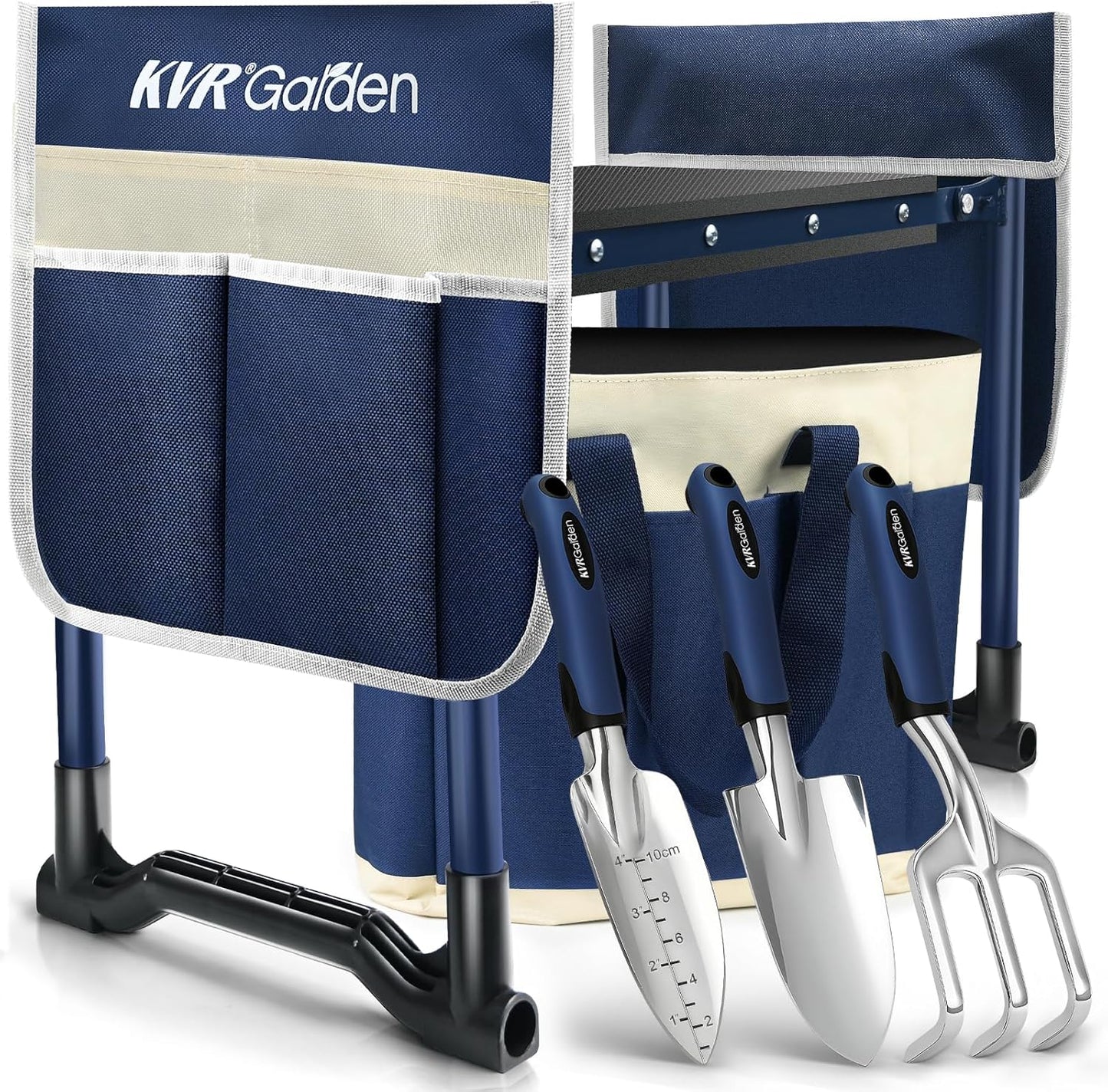 KVR Garden Kneeler and Seat Set 2025 Upgraded - Heavy Duty Foldable Bench Chair with 3 Tools & 2 Tool Pouch + Multi-Purpose Bag, Gardening Stool Gifts for Seniors, Women, Mom