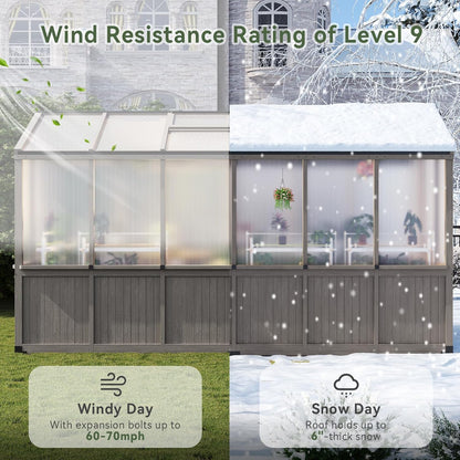 Aoxun 6x12 FT Walk-in Wooden Greenhouse,Solid Cedar Frame,Polycarbonate Panels, Automatically Temperature Control Roof Vent and Lockable Door,for Outdoor, Garden, Backyard,Patio, Lawn, Gray