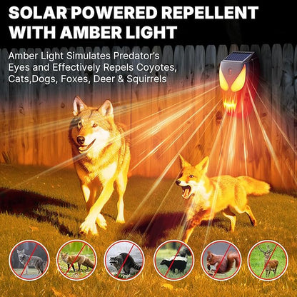 Solar Nocturnal Animal Repeller with Flickering Flame, Waterproof Solar Racoon Repellent Outdoor Coyote Deterrent for Fox, Raccoon, Skunk, Deer - Predator Light for Chicken Coop, Garden (Amber-2pack1)