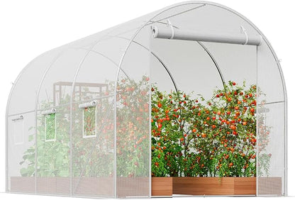 VEVOR Walk-in Tunnel Greenhouse, 9.6x6.4x6.2 ft Hoop House Greenhouse Tunnel, Plant Hot House with Galvanized Steel Frame, White PE Cover, Roll-up Zipper Door and 6 Windows for Outdoor