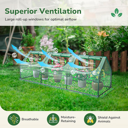 Greatbuddy Portable Mini Greenhouse, 3×3×9Ft, High-Density PE Plant Cover with 3 Roll-up Zipper Windows, Perfect for Outdoor Plant Growing