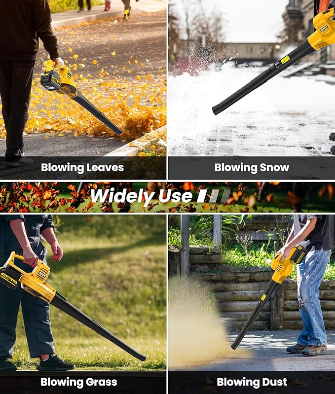 21V Cordless Leaf Blower with 2 x 4.0Ah Batteries and Charger - Powerful 2-Speed Electric Blowers for Lawn Care, Blowing Leaves, Patio, House, Depot, Dust (Yellow)