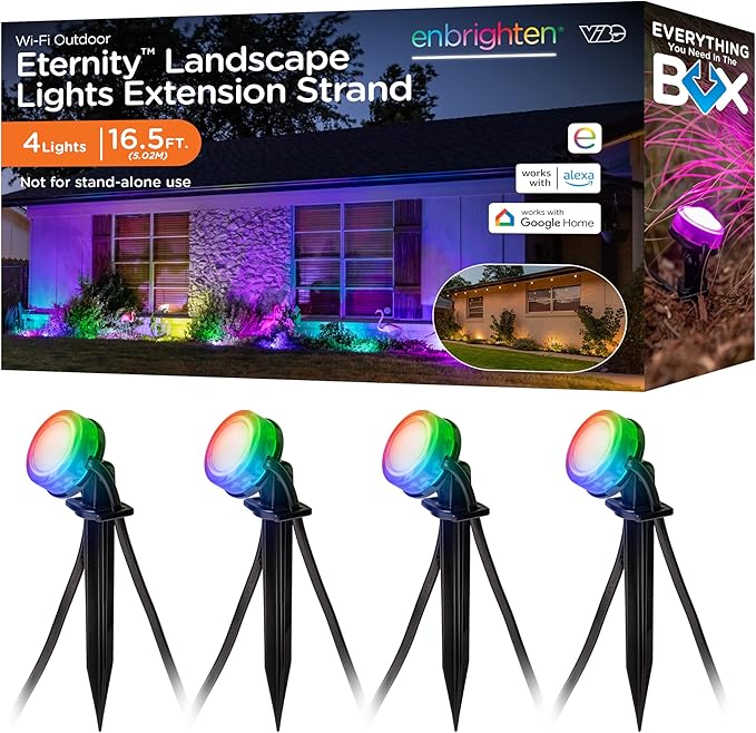 Enbrighten Vibe Eternity Garden Lights, Extension Only, Not for Standalone Use, 16.5ft with 4 RGBWIC LEDs, Waterproof, Landscape Lighting Needed, Extendable up to 150ft, 83794