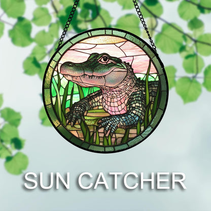 Stained Glass Window Hanging 4 Pcs Set Cute Animal 6.3"- Green Plant Pink Suncatcher Door Garden Sun Catcher Decor Birthday Christmas for Mom Woman Nana Men Friend