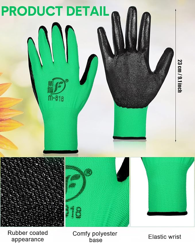 Honeydak 36 Pairs Gardening Gloves for Men Women Breathable Rubber Coated Garden Gloves