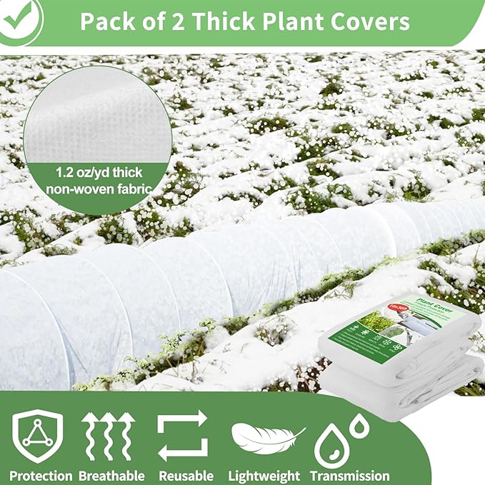 SPORTYOUTH 2 Packs Plant Covers Freeze Protection 10 x 30 FT 1.2 oz/yd² Frost Cloth Blankets Large Thicker Garden Floating Row Cover Fabric for Outdoor Plants Winter Cold Fruits Pests Protection