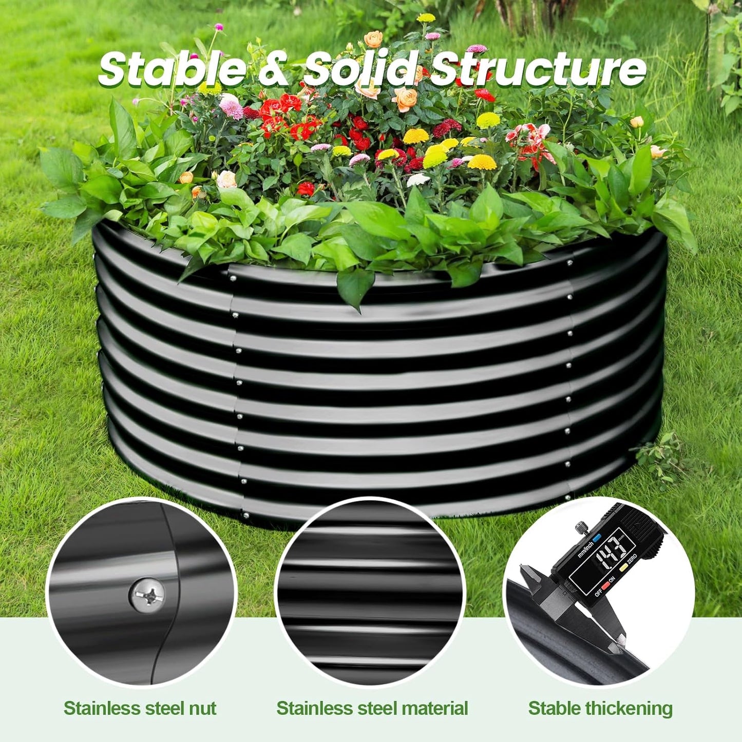 Land Guard 2×2×2ft Galvanized Raised Garden Bed Kit, Round Galvanized Planter Raised Garden Boxes Outdoor, Large Metal Raised Garden Beds for Vegetables, Grey