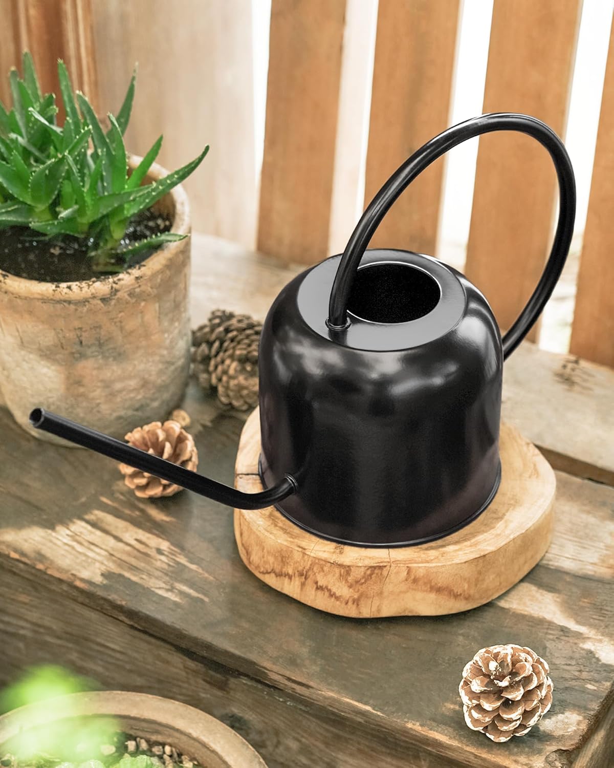 Bamworld Watering Can for Indoor Outdoor Plants 54oz/1.6L Metal Stainless Steel Pot with Long Spout Sprinkler for House Plants Bonsai Garden Flower Decorative Water Pitcher Garden Tools Black