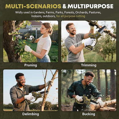 Mini Chainsaw Cordless 5 inch 36Ft/s Brushless Electric Chainsaw Pruning Saw with 21V 5Ah Battery 2PCS PD Fast Charging Batteries & 2 Chains for Tree Branch Wood Cutting Gardening for Men Dad Husband