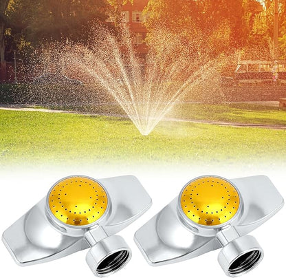 QWORK 2 Pack 360 Degree Metal Spot Sprinkler, Heavy-Duty Circular Design with Adjustable Water Flow, Up to 30-Feet Coverage for Lawns, Gardens & More