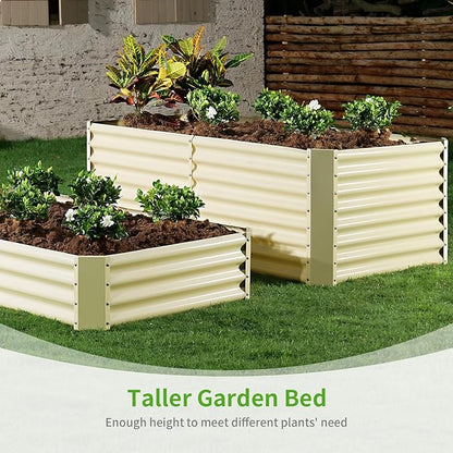Land Guard 8×4×2ft Galvanized Raised Garden Bed, Planter Boxes Outdoor, Raised Garden Beds Outdoor for Vegetables, Flowers, Herbs, 479 Gallons, Cream Yellow…