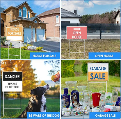 Therwen 12 Pcs Yard Sign Stakes 20'' x 10'' Metal H Heavy Duty Frame Wire Stakes Galvanized Lawn Sign for 4mm 5mm Corrugated Advertising Board Yard Garage Holder Halloween Decor