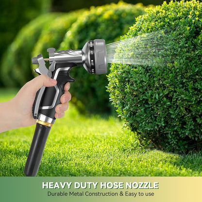 Garden Hose Nozzle, Heavy Duty Metal Water Hose Nozzle with 8 Adjustable Spray Patterns, High Pressure Hand Sprayer with Flow Control for for Garden Watering, Car & Pet Washing