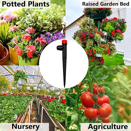 50 Pieces Drip Irrigation Emitters, Adjustable 360 Degree Drip Stream Emitters on 5" with Stake for 1/4" Drip Irrigation Tubing Irrigation 8 Hole Stream Drippers for Garden Watering System