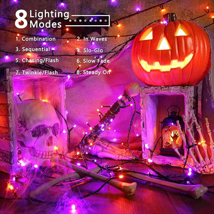 Brizled Halloween Lights String, 164FT 500 LED Halloween Lights, Outdoor Mini Spooky Lights 8 Modes Waterproof, Plug in String Light for Party Tree Outside Indoor Decor (Orange & Purple)