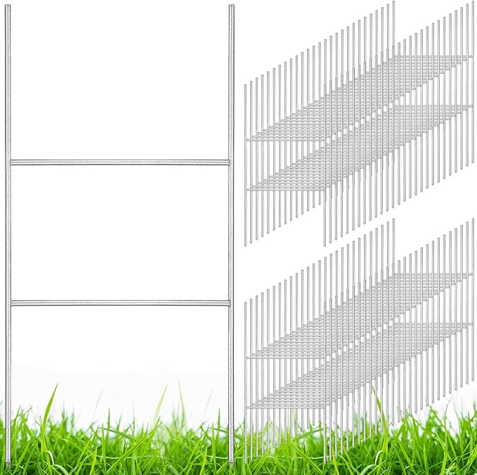 Therwen 60 Pcs Yard Sign Stakes 20'' x 10'' Metal H Heavy Duty Frame Wire Stakes Galvanized Lawn Sign for 4mm 5mm Corrugated Advertising Board Yard Garage Holder Halloween Decor