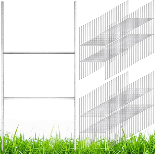 Therwen 60 Pcs Yard Sign Stakes 20'' x 10'' Metal H Heavy Duty Frame Wire Stakes Galvanized Lawn Sign for 4mm 5mm Corrugated Advertising Board Yard Garage Holder Halloween Decor