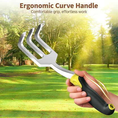 LASZOLA 3 Piece Garden Tool Set Include Hand Trowel Rake and Transplant Shovel for Women, Indoor Heavy Duty Small Spade Kit with Ergonomic Handle to Weed and Loosen, for Mom and Plant Beginner, Yellow