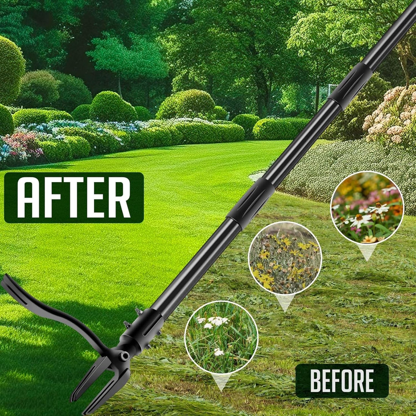 Weed Puller Tool - 63" Stand Up Weeder | 4-Claw Steel Head, 4 Adjustable Lengths | Heavy Duty Detachable Weeding Tool for Lawn/Yard/Garden | No Bending/Kneeling