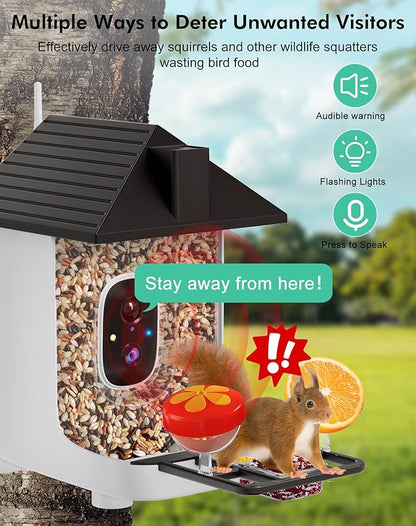 Smart Bird Feeder with Camera,5200mAh Battery with Solar Panel, 4K Native Resolution Live View, AI Species Identification, Auto Capture & Instant Arrival Alert, Ideal Gift for Bird Lovers (Dark Grey)