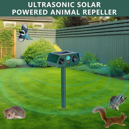 2 Pack 2025 Ultrasonic Animal Repellent Outdoor Cat Repellent Devices Solar Animal Repeller Motion Activated Deterrent to Scare Deer Squirrel Rabbit Raccoon Skunk for Yard Lawn Outdoor