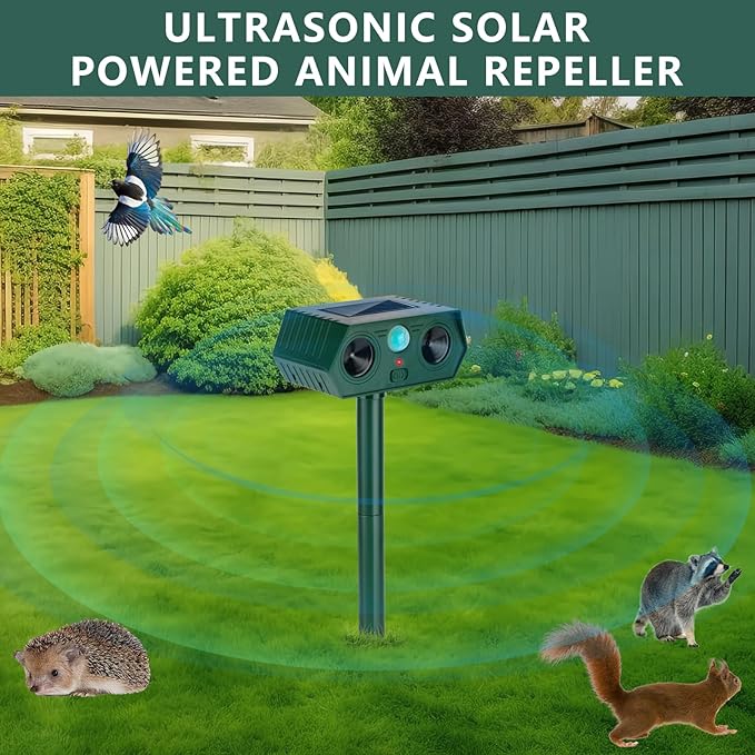 2025 Ultrasonic Animal Repellent Outdoor Cat Repellent Devices Solar Animal Repeller Motion Activated Deterrent to Scare Deer Squirrel Rabbit Raccoon Skunk for Yard Lawn Outdoor 1 Pack