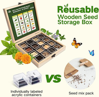 Lush&Dew Pet-Friendly Heirloom Seed Bank, Gardening Gifts for Women Men, 16 Varieties 15,000+ Non-GMO Seeds for Planting Herbs Flowers Vegetables in Raised Bed Windowsill, Annuals & Perennials