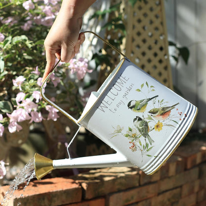 Metal Watering Can with Handle Rustic Farmhouse Watering Can Flower Pot Decorative Planter for Indoor Outdoor Garden Balcony Courtyard (White)