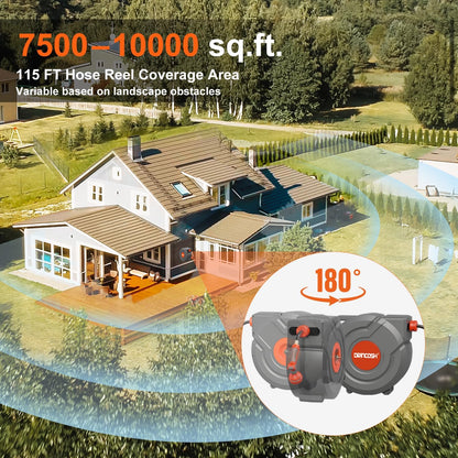 Upgraded Retractable Garden Hose 5/8 in x 115 ft Heavy Duty Wall-Mounted Hose Reel 180°Swivel Automatic Slow Return Any Length Lock 9 Pattern Nozzle UV Resistant (Black)