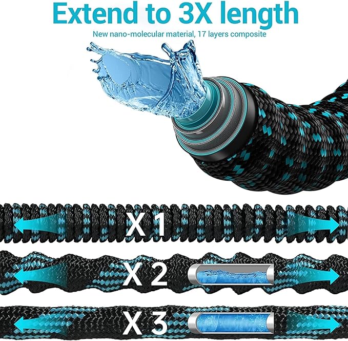 Expandable Garden Hose 50 ft - Heavy Duty Expanding Water Hoses with 10 Spray Nozzle - Flexible,Retractable,Never Kink & Tangle Car Washing Pipe for Yard, Outdoor