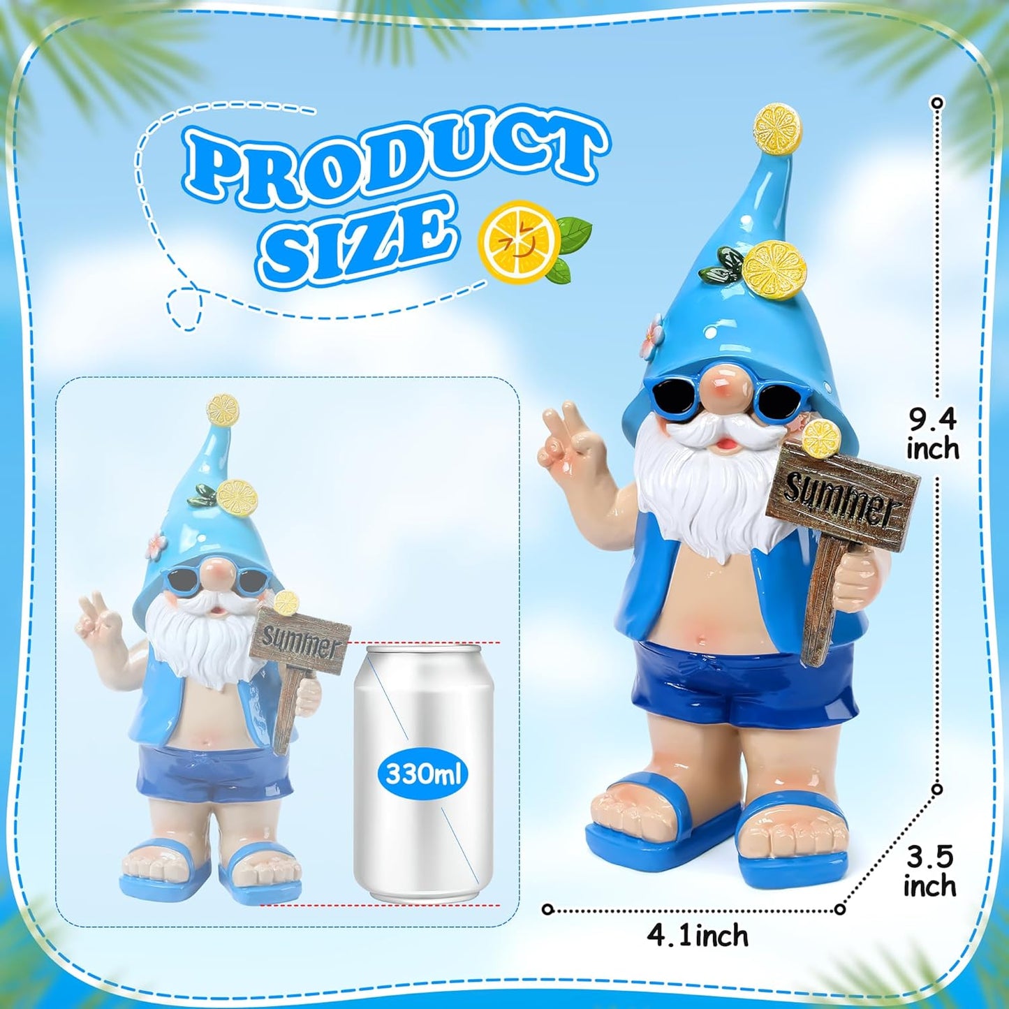 Outdoor Summer Gnomes Statue Beach Gnome Garden Decor for Outside, Beach, Yard, Lawn Ocean Sea Theme Home Decorations for Table, Shelf, Blue Gnome Figurine Funny Elf Gifts for Women