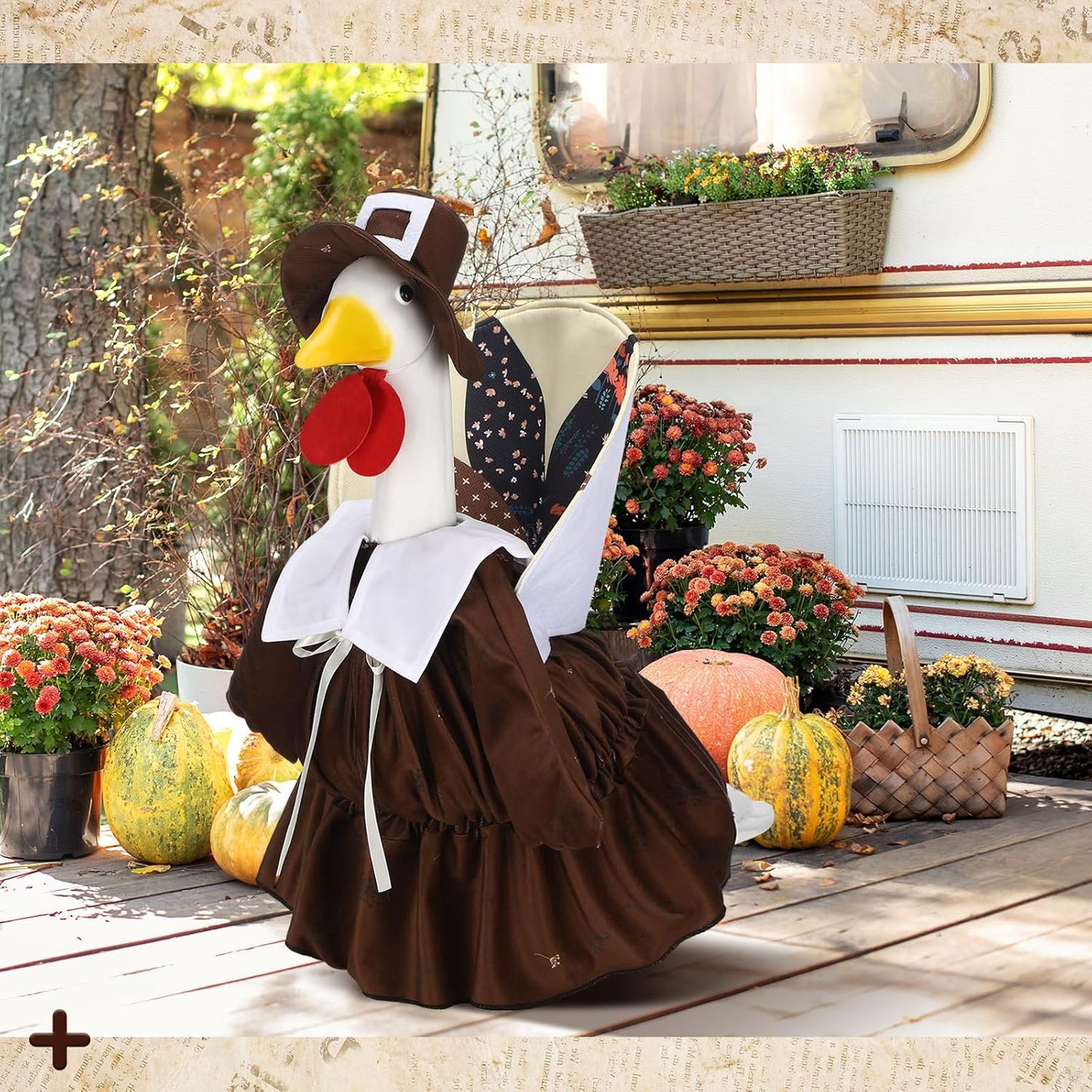 Suzile Thanksgiving Goose Outfit Dresses Clothes for 23" High Cement or Plastic Porch Goose Costume for Yard Lawn Outdoor Garden Patio Statue Xmas Santa Holiday Decor