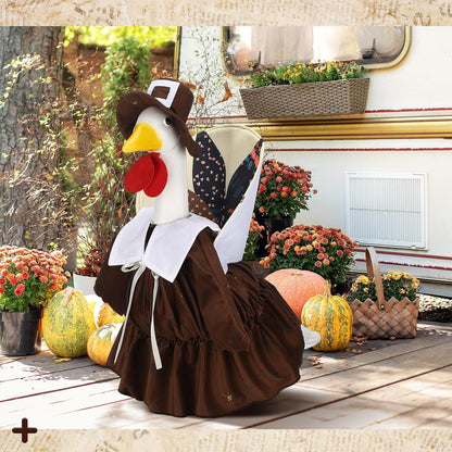 Suzile Thanksgiving Goose Outfit Dresses Clothes for 23" High Cement or Plastic Porch Goose Costume for Yard Lawn Outdoor Garden Patio Statue Xmas Santa Holiday Decor