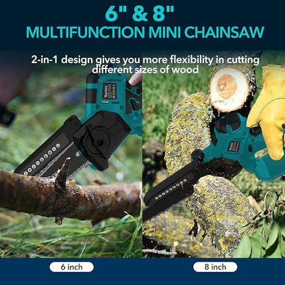 Mini Chainsaw, 8" & 6" Hand Held Cordless Chain Saw with Auto-Oiler, Portable Small Electric Saw Brushless with 2x4.0AH Battery for Tree Pruning Wood Cutting
