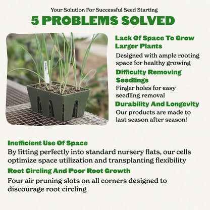 Epic Gardening 72 Pack Sage Green 6-Cell Reusable Seed Starter Tray - UV-Treated BPA-Free Plant Germination Trays for Outdoor Gardening