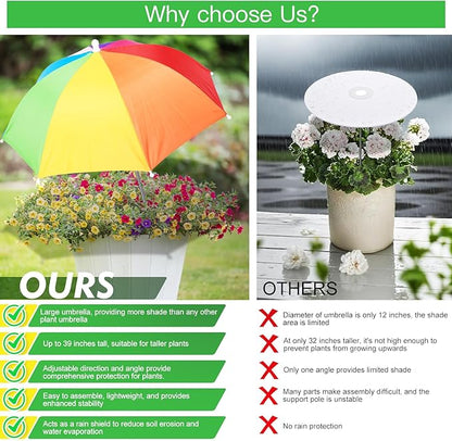 Plant Umbrellas for Outdoor Plants, 4 Pack Plant Shade Umbrella with Adjustable Height, Sun Protection Shade Cloth for Potted Plants, Flowers & Garden Beds, Patio Balcony Lawn