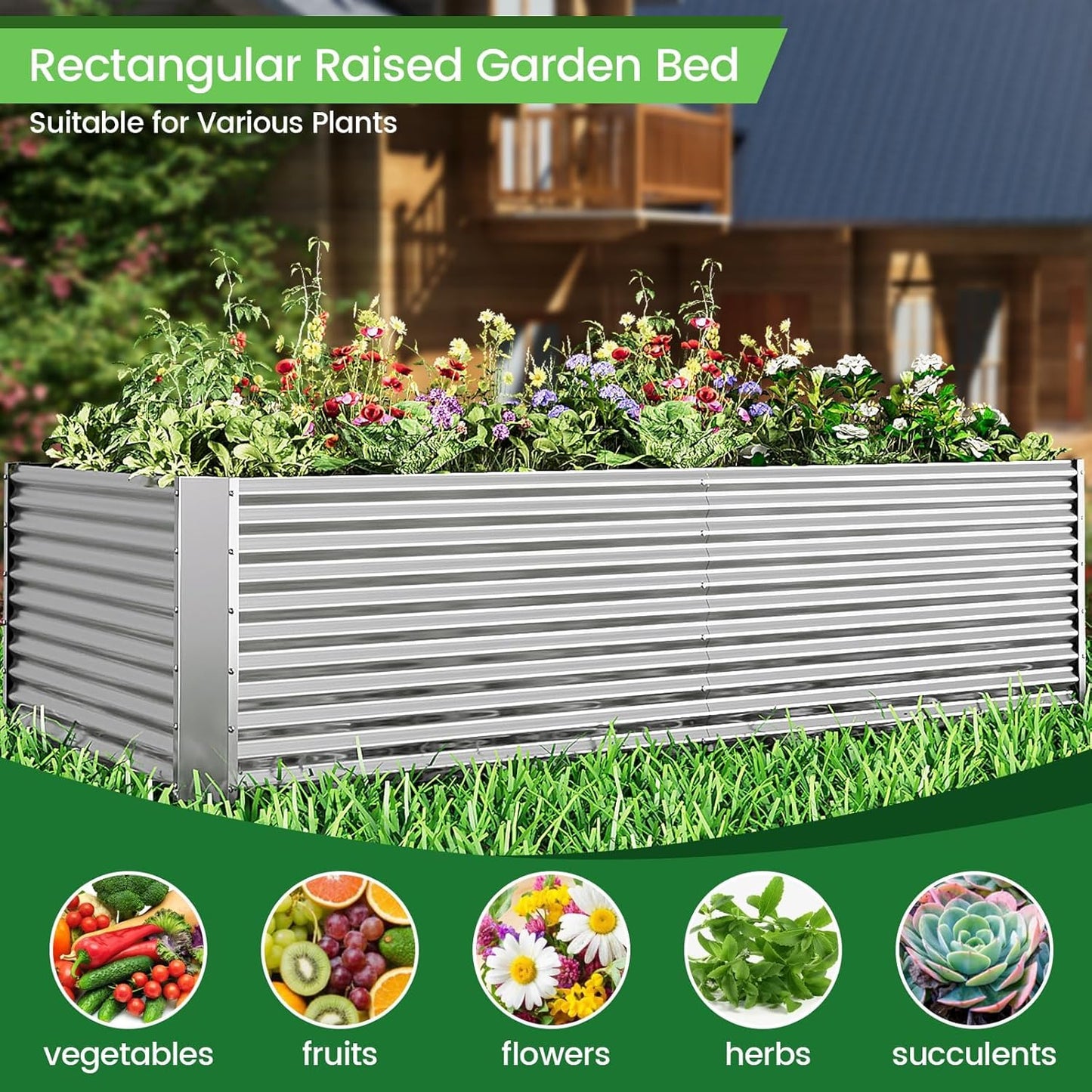 FRIZIONE 3pcs Tall 4x2ft Galvanized Raised Garden Bed Outdoor,Above Ground Garden Bed for Vegetable,Metal Raised Beds for Flower,Steel Raised Beds for Gardening
