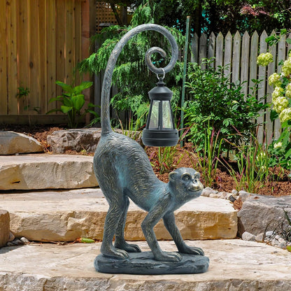 Resin Monkey Statue with Solar Light - Whimsical Garden Decor, Good Luck Gifts for Women,Outdoor Statues Yard Decor for Patio,Porch,Home - Unique Housewarming Gifts