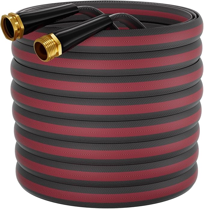 100ft Non-Expanding Garden Hose with 8-Layer Latex Core, Lightweight & Kink-Free, Flexible Heavy Duty Water Hose for Lawn, Yard, Car Washing (3/4" Solid Brass Fittings, Crush-Resistant)