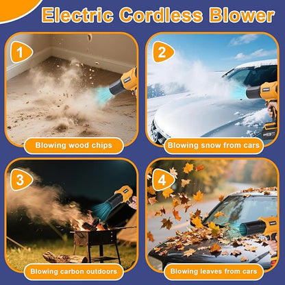 Small Cordless Leaf Blower,Leaf Blower Cordless,300000RPM Turbo Jet Blower with 1X24VX4.0Ah Battery and Charger for Patio Cleaning,Lawn Care,Car Cleaning and Dust Etc,2 Blowing Nozzles-Yellow
