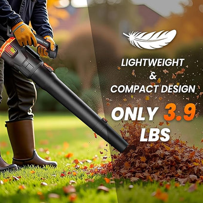 Electric Leaf Blower Cordless - Low-Noise Brushless Motor Leaf Blower with 2 Speed Mode & Ergonomic Handle Design, Portable Lightweight Blowers for Lawn Care, Yard & Patio Cleaning, Snow, Dust