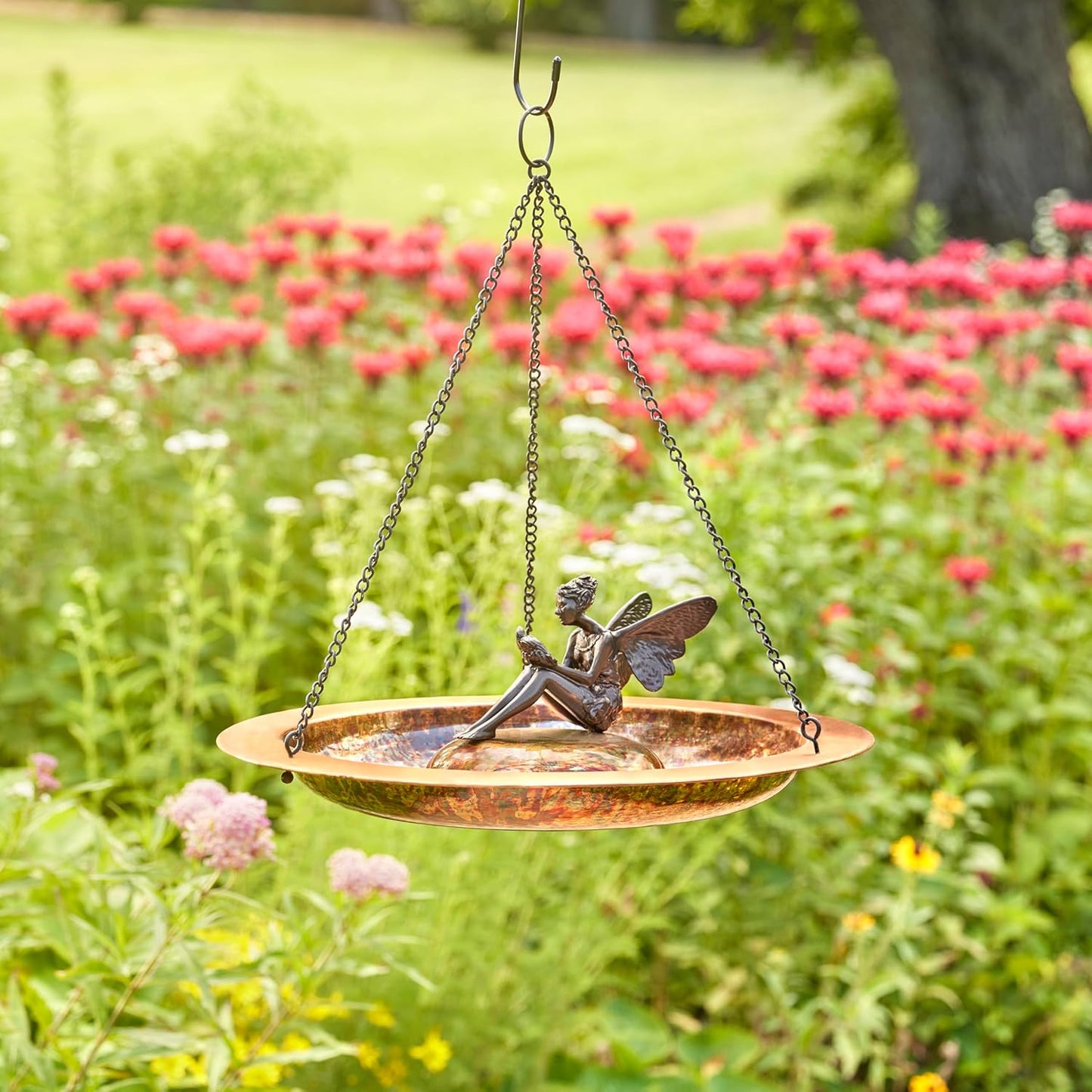 Good Directions Hanging Fired Copper Bird Bath with Fairy for Outside Backyard, Outdoor, Patio, Garden, Birdbath Gift for Bird Lovers Watchers, Large 18" Copper