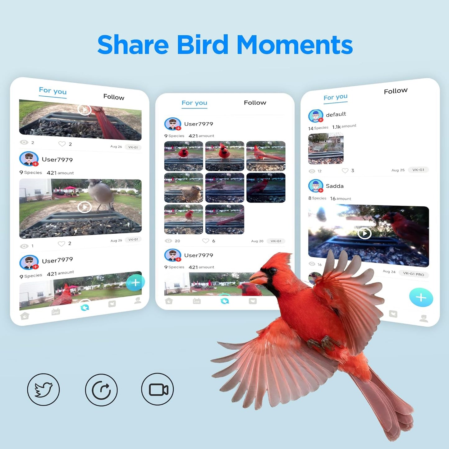 Smart Bird Feeder with Camera Solar Powered,2K HD Video Live Stream,AI Identify Birds Species,Link via Signal Transmitter,5MP Photos,Instant Arrival Alerts,Motion Detect,Elderly-Friendly,Blue