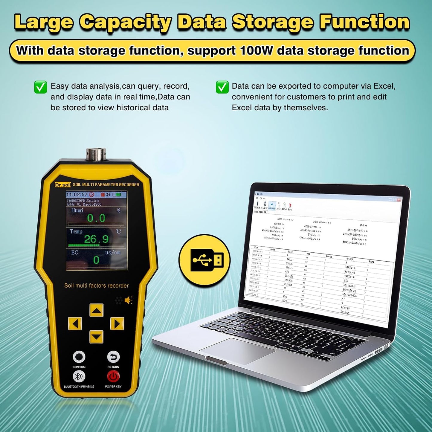 New 7 in 1 Soil Tester with LCD Display, Nitrogen Phosphorus Potassium NPK Tester, Handheld Soil PH Meter Kit, Temperature, Conductivity, Moisture, EC Meter for Agriculture and Surveying