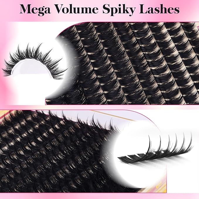 FANXITON Lash Clusters with Spiky Lash Clusters Volume Eyelash Clusters 10-18MM Thick Individual Lashes D Curl Cluster Eyelash Extensions 3D DIY Lash Extension at Home