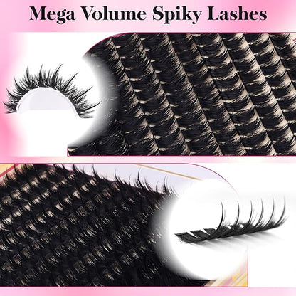 FANXITON Lash Clusters with Spiky Lash Clusters Volume Eyelash Clusters 10-18MM Thick Individual Lashes D Curl Cluster Eyelash Extensions 3D DIY Lash Extension at Home